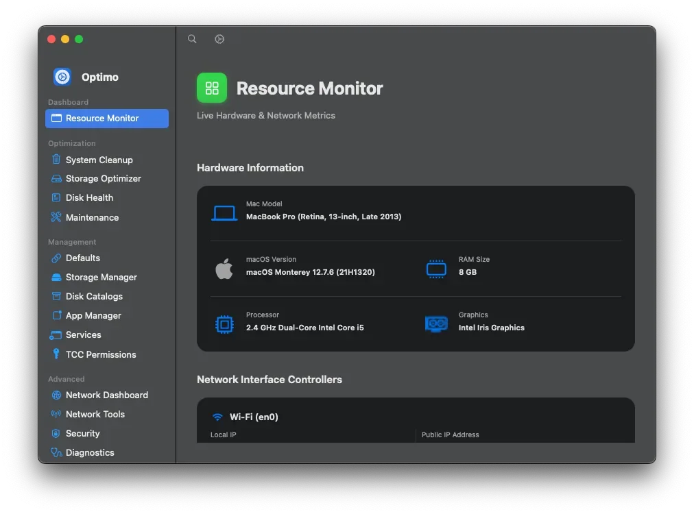 Optimo screenshot